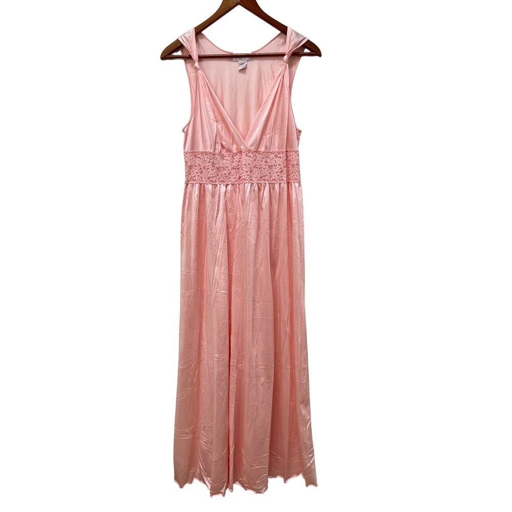 Shadowline Pink Nylon Lace Empire Waist Maxi Nightgown Dress Womens M Lingerie